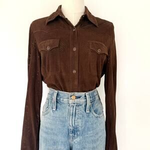 VINTAGE BROWN SUEDE WESTERN BUTTON UP TOP